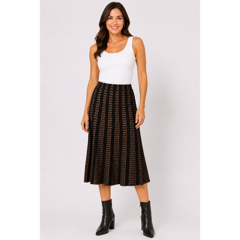 Emma & Posh Womens Black Brown Diamond Knit A-Line Midi Skirt Size Small NWT
